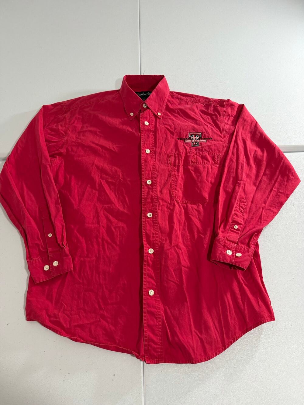 Texas Tech Red Raiders Club Colors Button Down Shirt Sz M Red Embroidered